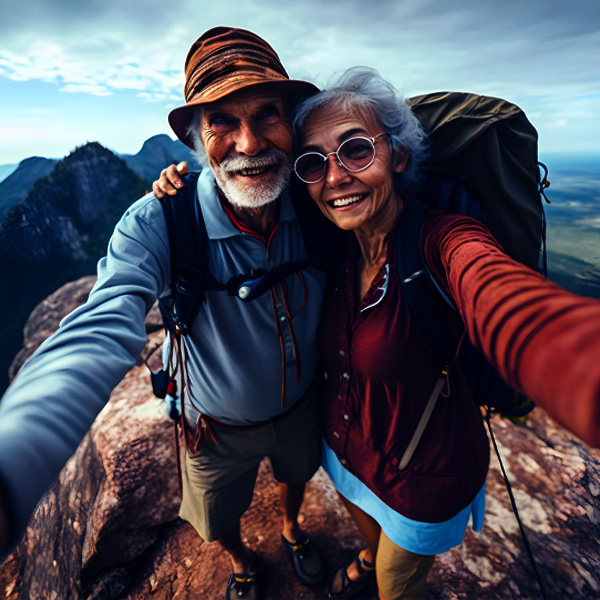 picture of a couple taking a selfie on a mountain
